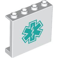 Деталь LEGO Panel 1 x 4 x 3 with Dark Turquoise Star of Life print, Белый
