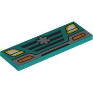 Деталь LEGO Tile 2 x 6 with Car Front, Headlights, Grill, Star of Life print, Темно-бирюзовый