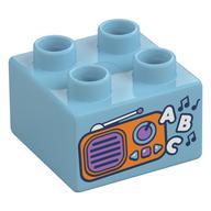 Деталь LEGO Duplo Brick 2 x 2, Radio, 'A B C' Print, Средне-лазурный