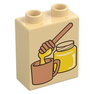 Деталь LEGO Duplo Brick 1 x 2 x 2 with Bottom Tube, Honey Jar, Dripper, and Mug Print, Песочный
