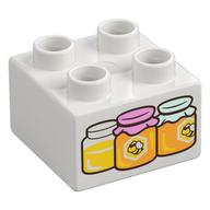 Деталь LEGO Duplo Brick 2 x 2, Jars of Honey Print, Белый