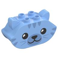Деталь LEGO Duplo Brick 2 x 4 x 2 Ears and Pointed Ends with Cat Face Print, Ярко-светло-голубой