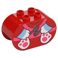 Деталь LEGO Duplo Brick 2 x 4 x 2 Rounded Ends with Cat Body, Knife and Fork Print, Красный