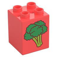 Деталь LEGO Duplo Brick 2 x 2 x 2, Broccoli Print, Коралловый