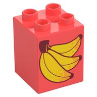 Деталь LEGO Duplo Brick 2 x 2 x 2, Bananas Print, Коралловый