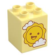 Деталь LEGO Duplo Brick 2 x 2 x 2, Sun and Clouds Print, Ярко-светло-желтый