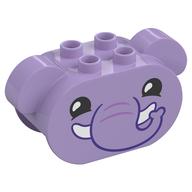 Деталь LEGO Duplo Brick 2 x 4 x 2 Rounded Ends with Floppy Ears and Elephant Face Print, Лавандовый