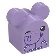 Деталь LEGO Duplo Brick 2 x 2 x 2 Curved Top with Round Ears, Elephant Print, Лавандовый