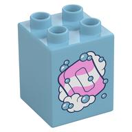 Деталь LEGO Duplo Brick 2 x 2 x 2, Bar of Soap and Bubbles Print, Средне-лазурный