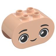 Деталь LEGO Duplo Brick 2 x 4 x 2 Rounded Ends with Happy Face, Smile Print, Светлый телесный