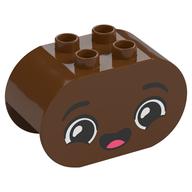 Деталь LEGO Duplo Brick 2 x 4 x 2 Rounded Ends with Very Happy Face, Open Mouth Smile Print, Красно-коричневый
