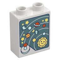 Деталь LEGO Duplo Brick 1 x 2 x 2 with Bottom Tube, Solar System and Stars Print, Белый