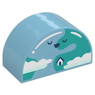 Деталь LEGO Duplo Brick 2 x 4 x 2 Curved Top with Earth, Face, and House print, Средне-лазурный