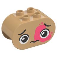 Деталь LEGO Duplo Brick 2 x 4 x 2 Rounded Ends with Sad Face, Dark Pink Markings Print, Теплый песочный