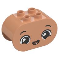 Деталь LEGO Duplo Brick 2 x 4 x 2 Rounded Ends with Very Happy Face, Open Mouth Smile with Tooth Print, Телесный