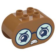Деталь LEGO Duplo Brick 2 x 4 x 2 Rounded Ends with Worried Face, Glasses Print, Средне-темный телесный