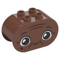 Деталь LEGO Duplo Brick 2 x 4 x 2 Rounded Ends with Happy Face, Reddish Brown Lines and Spots Print, Средне-коричневый