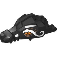 Деталь LEGO Creature Body Part, Dragon Head Upper Jaw with 2 x 4 Studs, Bars, Studs on Nose with Orange Eyes, White/Copper Markings print, Черный