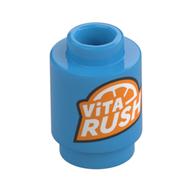 Деталь LEGO Brick Round 1 x 1 with Orange/White 'VITA RUSH' Logo print, Темно-лазурный
