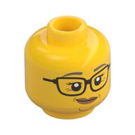 Деталь LEGO Minifig Head, Dark Bluish Grey Eyebrows, Glasses, Crooked Smile / Open Mouth Teeth Smile Print, Желтый
