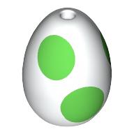 Деталь LEGO Food Egg with 1.5mm Hole and Bright Green Spots Print, Белый