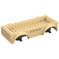 Деталь LEGO Vehicle Base 8 x 16 with Wheel Arches, Front and Side Studs, and 4 x 14 Recessed Studded Section, 3 Holes, Dark Bluish Gray Wheel Clip Pins, Песочный