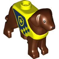 Деталь LEGO Animal, Dog, Standing with Yellow Vest, Dark Blue Police print, Красно-коричневый
