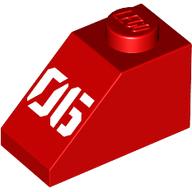 Деталь LEGO Slope 45° 2 x 1 with Bottom Pin with White '06' print, Красный