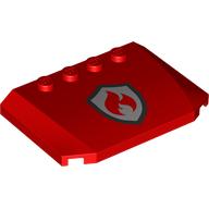 Деталь LEGO Slope Curved 4 x 6 x 2/3 Triple Curved with 4 Studs with Red Flames on Silver Shield print [Fire Fighters], Красный