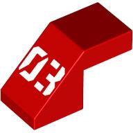 Деталь LEGO Slope 45° 2 x 1 with 2/3 Inverted Cutout and no stud with White '03' print, Красный