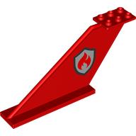 Деталь LEGO Tail 12 x 2 x 5 with Red Flames on Silver Shield print [Fire Fighters], Красный