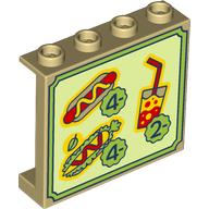 Деталь LEGO Panel 1 x 4 x 3 with Hotdog, Taco, Slushy with Prices print, Песочный