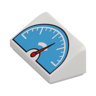 Деталь LEGO Slope 30° 1 x 2 x 2/3 with Medium Azure Speedometer, Red Dial print, Белый