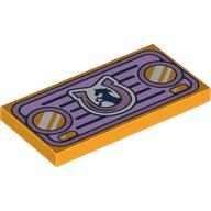 Деталь LEGO Tile 2 x 4 with Groove, Car Front with Headlights, Grille, Horse and Horseshoe Print, Ярко-светло-оранжевый