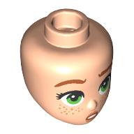 Minidoll Head Dark Orange Eyebrows, Bright Green Eyes, Freckles, Surprised