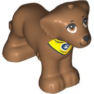 Деталь LEGO Animal, Dog Big with Brown Eyes, Black Nose, Vibrant Yellow Neckerchief Print, Средне-темный телесный