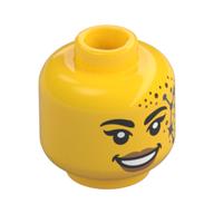 Деталь LEGO Minifig Head Black Eyebrows, Nougat Lips, Gold Dots, Silver Star with Constellation, Желтый