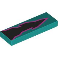 Деталь LEGO Tile 1 x 3 with Black Flame/Lightning Bolt, Magenta Border print, Темно-бирюзовый