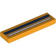 Деталь LEGO Tile 1 x 4 with White and  Dark Blue Stripes print, Ярко-светло-оранжевый