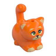 Деталь LEGO Animal, Cat, Chubby with Bright Light Yellow Ears, Paws, and Mouth, Lime Eyes Print, Оранжевый
