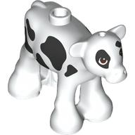 Деталь LEGO Animal, Cow, Baby / Calf with Reddish Brown Eyes, Black Spots Print, Белый