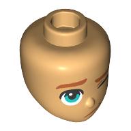 Деталь LEGO Minidoll Head Nougat Eyebrows, Dark Turquoise Eye, One Eye Closed, Sad Smirk print, Теплый песочный