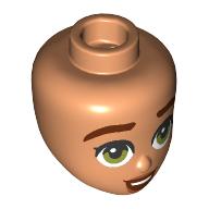 Деталь LEGO Minidoll Head Reddish Brown Eyebrows, Lips, Olive Green Eyes, Open Mouth Smile, Телесный