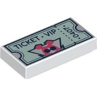 Деталь LEGO Tile 1 x 2 with Light Aqua Ticket, Dark Blue 'VIP TICKET 4070' print, Белый