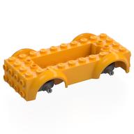 Деталь LEGO Vehicle Base 5 x 10 x 2 1/2 with Mudguards, Wheel Pins and 6 x 2 Centre Recess with 3 Holes, LBG Wheel Holders, Ярко-светло-оранжевый