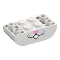 Деталь LEGO Brick Curved Double 2 x 4 Inverted with Bunny/Rabbit Face, Bright Pink Nose print, Белый