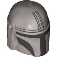 Деталь LEGO Helmet Mandalorian with Holes, Dark Bluish Gray Decorations, Black Visor Print, Матовый серебристый