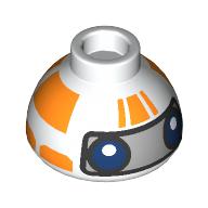 Деталь LEGO Brick Round 1.5 x 1.5 Dome Top [Plain] with BB-8 Print, Белый
