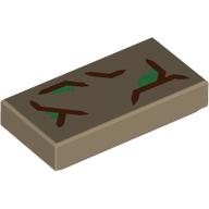 Деталь LEGO Tile 1 x 2 with Dark Brown Bark, Green Leaves print, Темно-песочный
