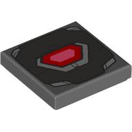 Деталь LEGO Tile 2 x 2 with Groove, Dark Bluish Gray Armor Panel, Red Center (Arc Reactor) Print, Темный сине-серый
